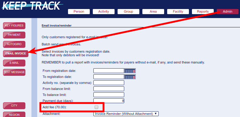 Reminder Fee Reminder fee