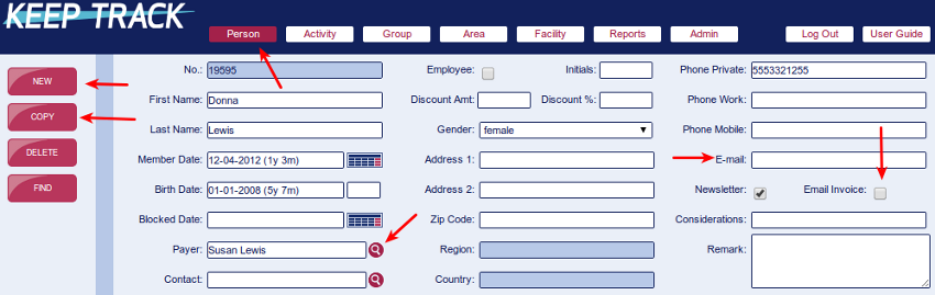 Register new person View of menu Person